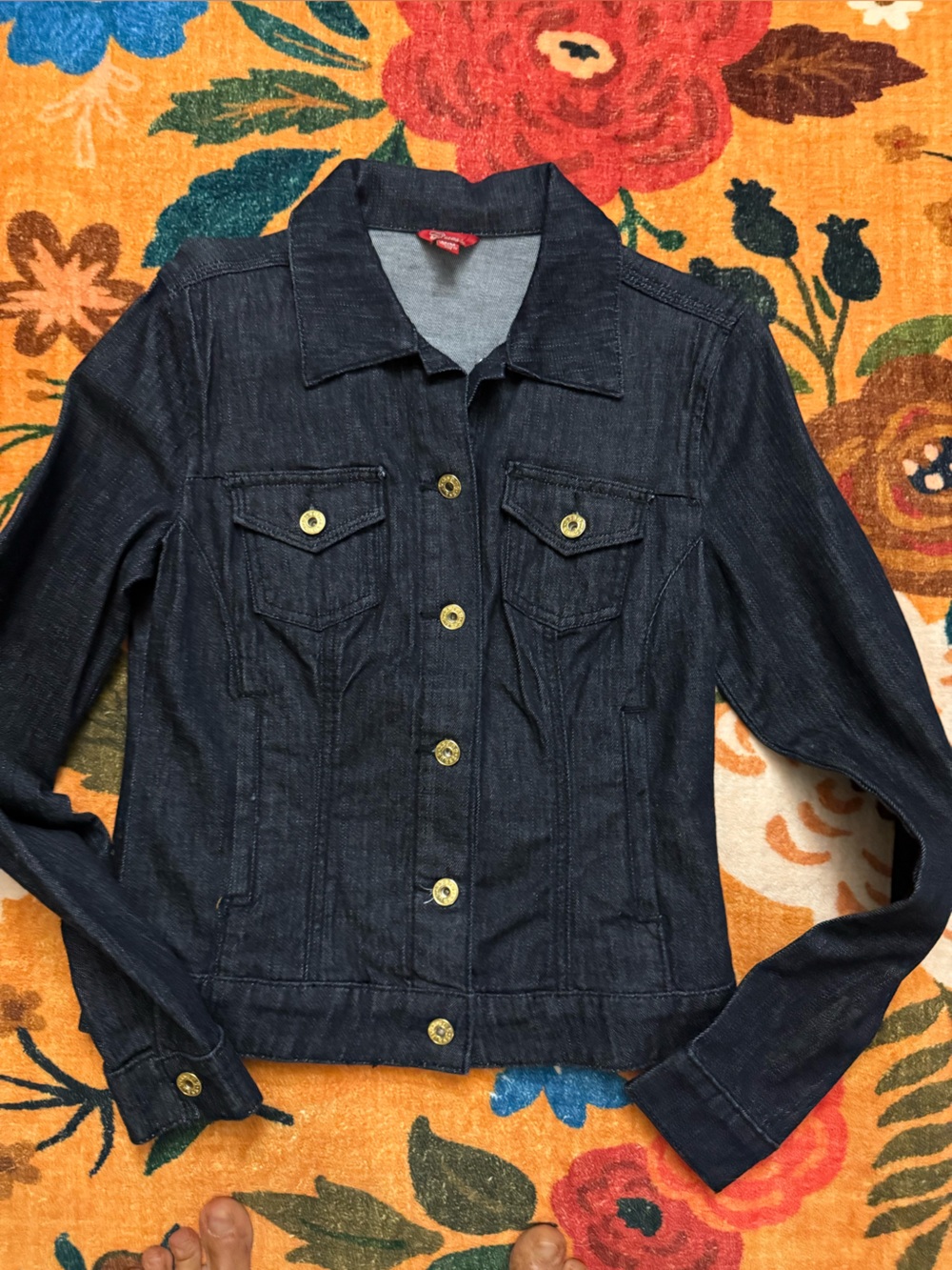 Guess Dark Indigo Denim Jacket with Gold Buttons